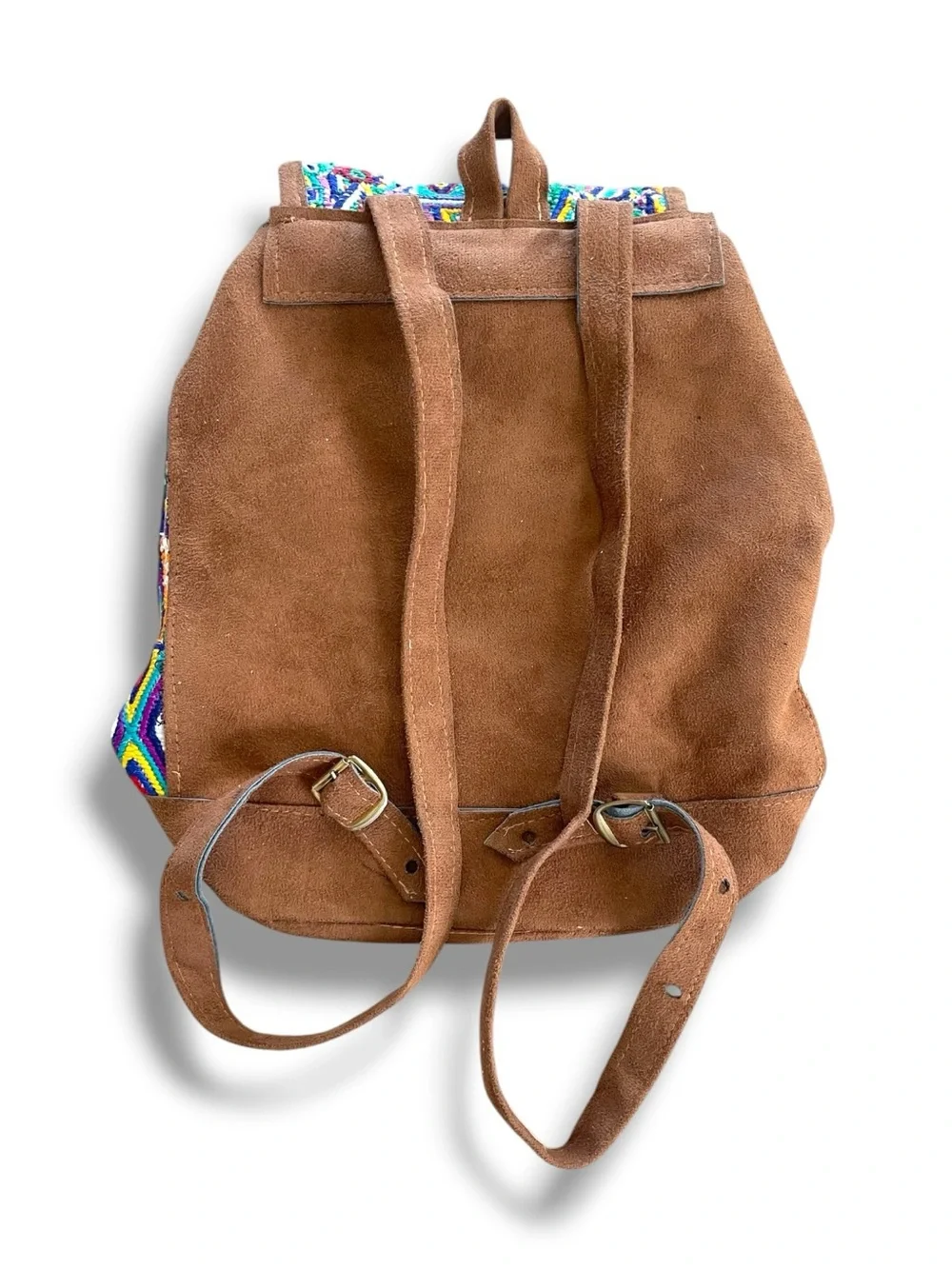 Handmade Guatemalan Huipil Embroidered Suede Leather Backpack Boho Artisan Bag